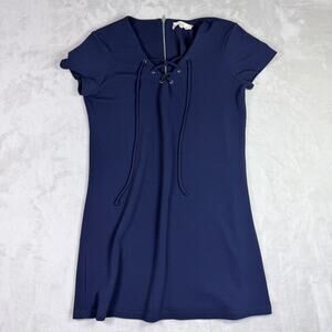 Hippie Rose Womens Shift Dress Blue Knee Length Cotton Casual V-Neck Size L